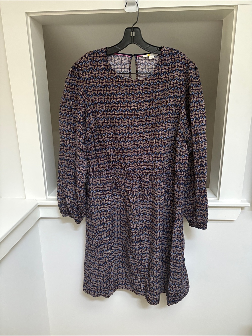Boden Navy and Pink Long Sleeve Printed Dress